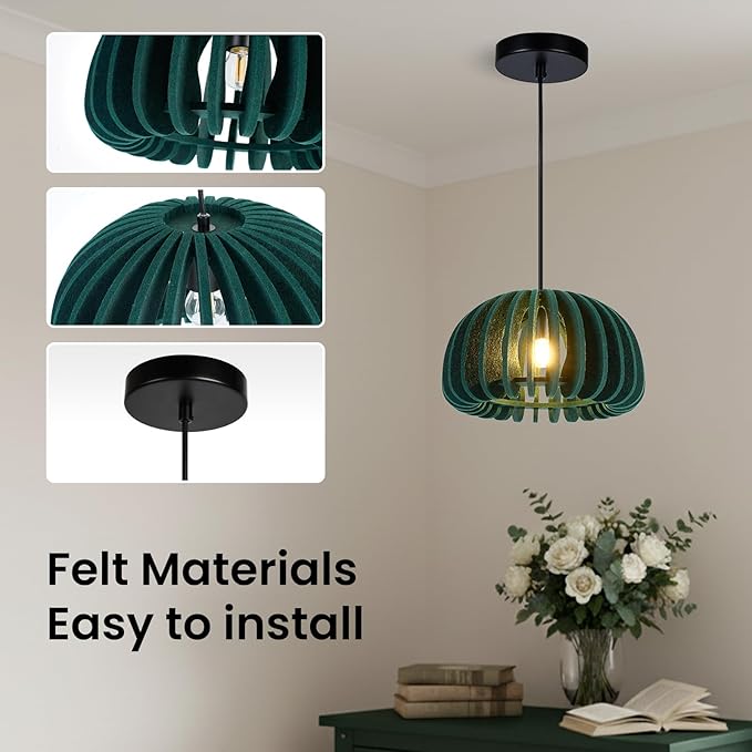 Pendant Light with Felt Lampshade, Modern Hanging Lamp Fixture, DIY Acoustic Pendant Light Chandeliers for Kitchen Island, Living Room, Dining Room, Bedroom, Office (D13.7"x7.8")