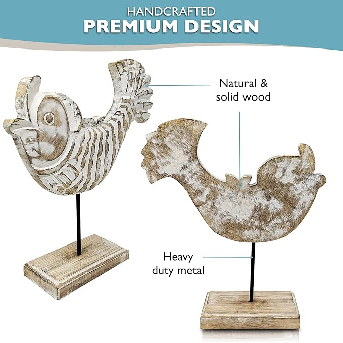 Farmhouse World Wooden Fish Home Decor | Handmade Fish Statue on Base Stand Sea Nautical Beach House Decor Art Piece | Rustic Table Decor for Office, Living Room (Koi Fish)