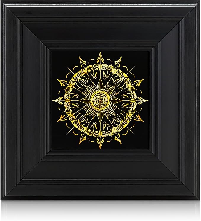 Brivoria Mandala Wall Art Home Decor, Radiant Golden Sun Mandala Design with Layered Frame Structure, Modern Spiritual Accent for Meditation Corner Desk Shelf or Bedroom, Wall and Tabletop Display,8x8