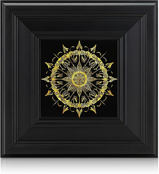 Brivoria Mandala Wall Art Home Decor, Radiant Golden Sun Mandala Design with Layered Frame Structure, Modern Spiritual Accent for Meditation Corner Desk Shelf or Bedroom, Wall and Tabletop Display,8x8