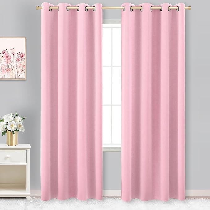 KOUFALL Thermal Insulated Winter Curtains for Kids Bedroom Nursery Girl, Grommet Black Out Curtains 96 Inch Long 2 Panels Set, 8FT Floor to Ceiling, Bubble Gum Pink