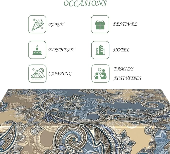 52x70 Inch Vintage Paisley Rectangular Tablecloth Blue Beige Elegant Bohemian Floral Table Cloth Wahable Durable Table Cover for Kitchen Dining Banquet Garden Patio Home Party