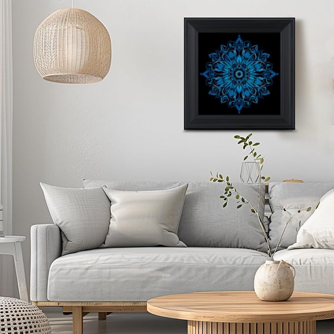 Brivoria Mandala Wall Art Home Decor, Framed Blue Mystic Waves Mandala Artwork, Modern Spiritual Wall Accent for Living Room Dining Room Hallway or Meditation Space, Calming Decorative Display, 16x16