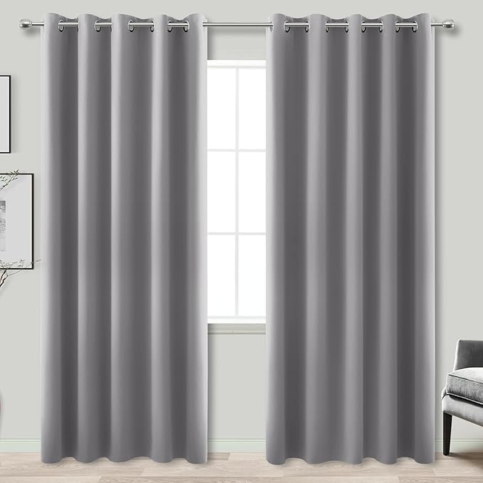KOUFALL Grey Blackout Curtains for Bedroom 72x84 Inches Long