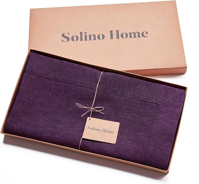 Solino Home Linen Tablecloth 60 x 144 Inch - 100% Pure Linen Grape Table Cloth for Rectangular Tables - Athena, Machine Washable Cloth Tablecloth for Fall, Autumn, Thanksgiving, Christmas