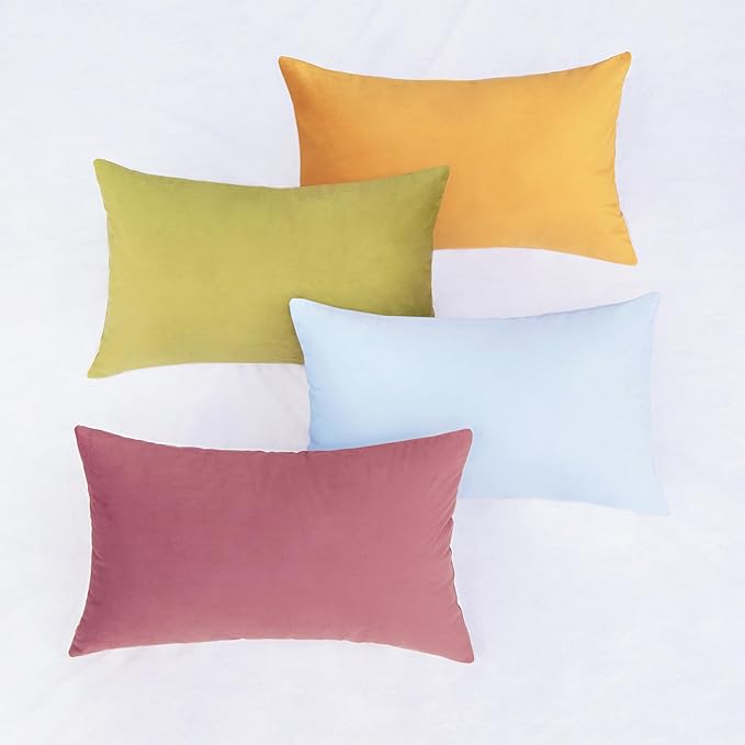 MONDAY MOOSE Decorative Throw Pillow Covers Cushion Cases, Set of 4 Soft Velvet Modern Designs, Mix and Match for Home Decor, Pillow Inserts Not Included (12x20 inch, Purple/Green)