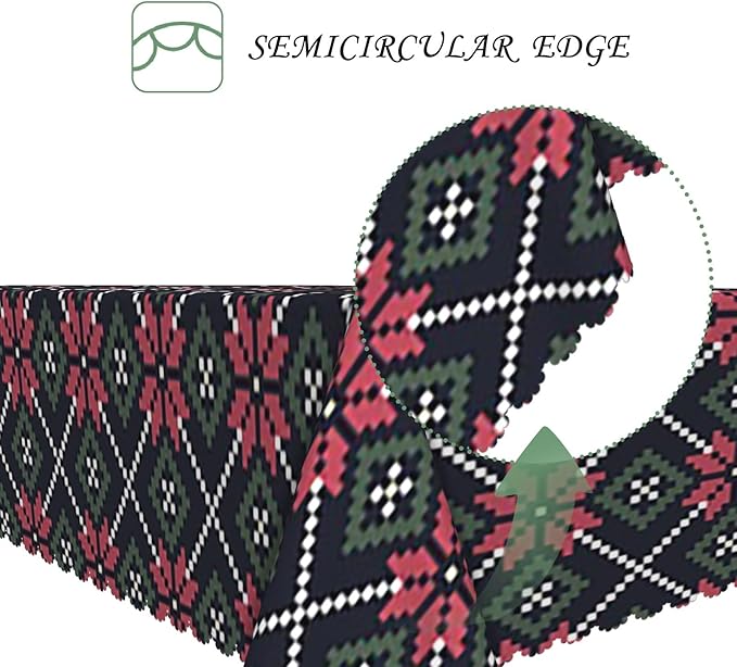 70x120 Inch Xmas Theme Rectangle Tablecloth Rhombus Geometric Flower Table Cloth Washable Durable Table Cover for Kitchen Dining Banquet Ugly Christmas Sweater Party Decor