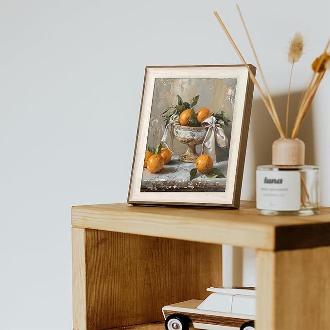 XOCUUI Farmhouse Still Life Picture Living Room - Rustic Vintage Decor for Bedroom - Tangerine Orange Fruit Moody Muted Oil Painting Art Deco Wall Art for Kitchen - 8x10inch Unframed