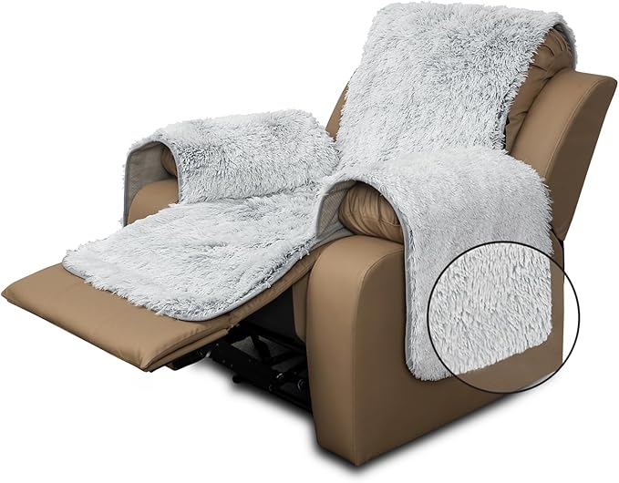 Plush and Fuzzy Shaggy Couch Cover, Dog Pad Faux Fur Sofa Cover, Water Resistant Slipcover, Non-Slip Furniture Protector for Kids,Dogs,Cats.(Magic Gray, Small Recliner)
