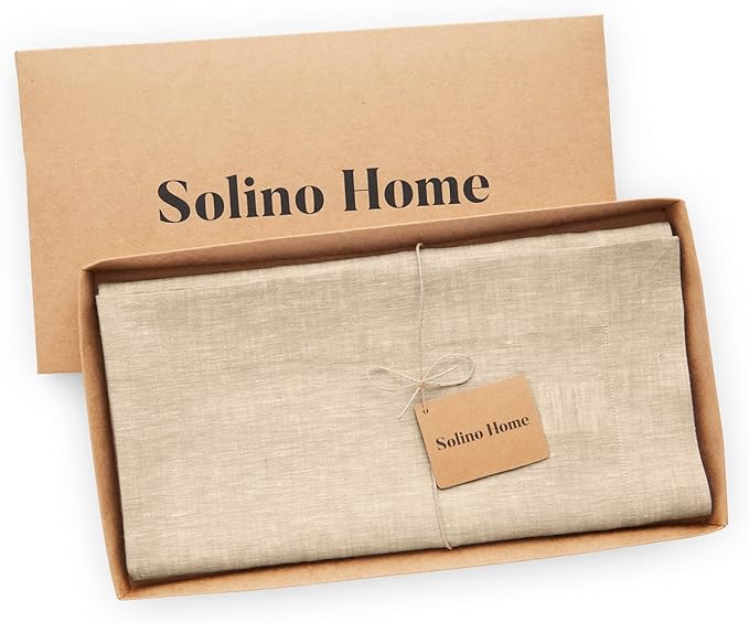 Solino Home Linen Cloth Tablecloth 52 x 52 Inch - 100% Pure Linen Champagne Beige Square Tablecloth - Athena, Machine Washable Table Throw for Fall, Autumn, Thanksgiving, Holiday