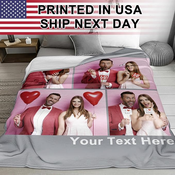 Jecivila Custom Blanket with Picture Text Personalized Photo Flannel Throw Blankets Customized Couple Gifts for Girlfriend Boyfriend Wife Husband on Valentine's Day Birthday