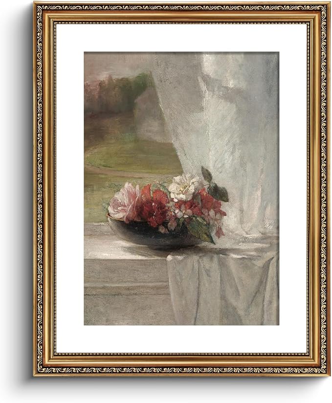 ARPEOTCY Vintage Gold Framed Large Wall Art, Nature Flower Scenery Retro Paintings, Canvas Prints Artwork with Antique Frame, Victorian Wall Pictures Decor for Living Room Gallery Room, 16x20 inch