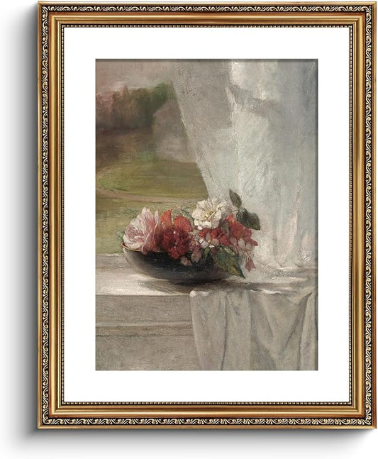 ARPEOTCY Vintage Gold Framed Large Wall Art, Nature Flower Scenery Retro Paintings, Canvas Prints Artwork with Antique Frame, Victorian Wall Pictures Decor for Living Room Gallery Room, 16x20 inch