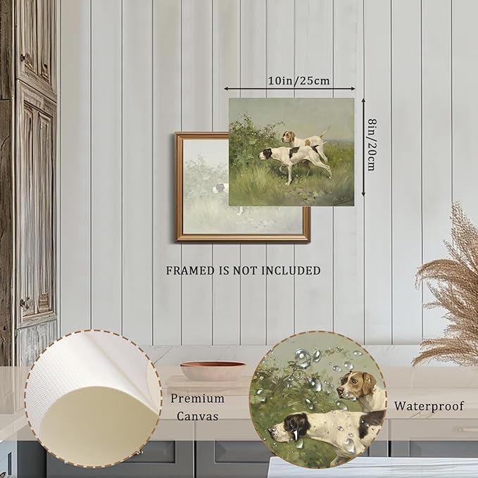 XOCUUI Wall Art Unframed Canvas for Living Room - Retro Twin Dogs Home Wall Decor Eclectic Vintage Landscape Artwork Prints Home Decor Gallery Picture Oil Painting Boho Animal Bedroom Office 8x10In