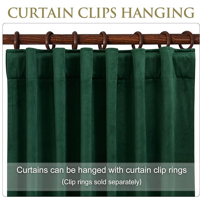 StangH Dark Green Velvet Curtains - Room Darkening Window Curtain for Bedroom, Privacy Panels for Kids Super Soft Chic Home Decoration for Christmas/Closet, W52 x L84, 2 Panels