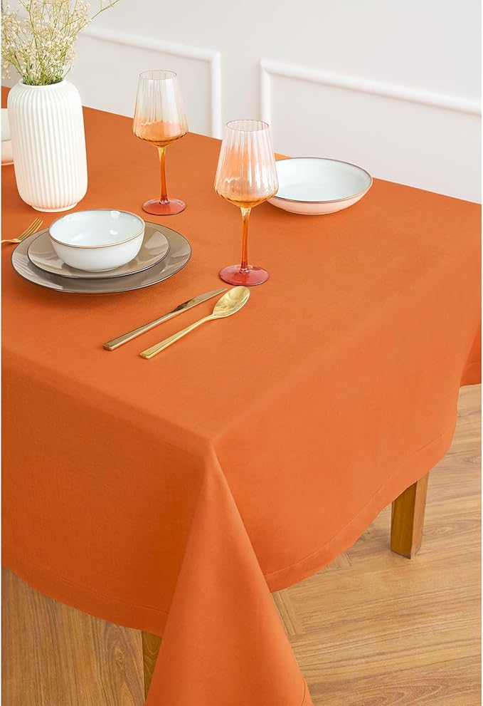 Solino Home Linen Tablecloth for Rectangle Tables 60 x 108 Inch - 100% Pure Linen Persimmon Orange Table Cloth - Fete, Machine Washable Cloth Tablecloth for Fall, Autumn, Thanksgiving