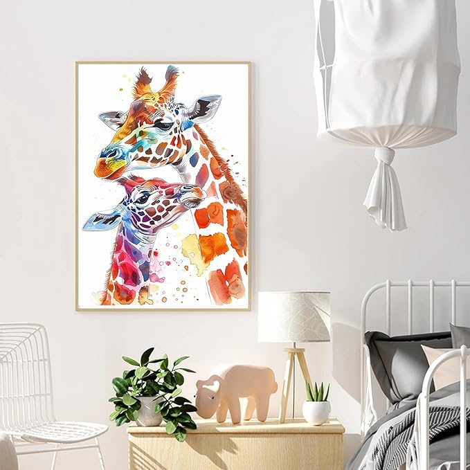 Eeuqiauot Giraffe Watercolor Wall Art Colorful Giraffe Paintings Nursery Animal Wall Art Baby Animal Poster Abstract Colorful Animals Pictures for Kids Room Decor 16x24in Unframed