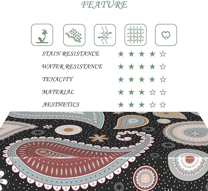 52x70 Inch Paisley Rectangular Tablecloth Abstract Vintage Ethnic Ornament Table Cloth Bohemian Washable Durable Table Cover for Dining Banquet Garden Patio Decor