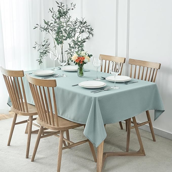 maxmill Tablecloth Weaved Texture Stain Resistant Waterproof, Wrinkle Resistant Washable Table Cloth, Fabric Table Cover for Dining Room, Indoor Outdoor Use, Rectangle 70 x 120 Inch, Dusty Blue