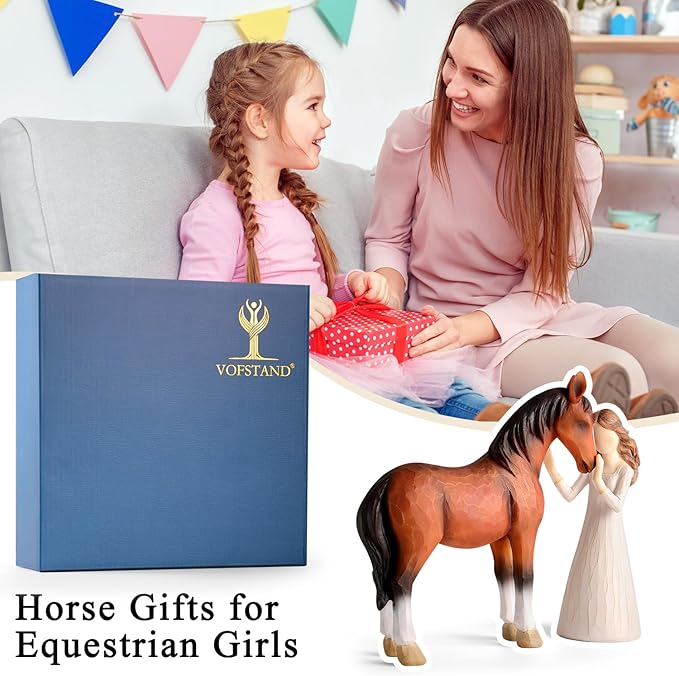Horse Gifts for Girls Women - Girl Embraces Horses Figurine Gifts for Horse Lovers Women Sculpted Hand-Painted Resin Horses Stuff Cowgirl Equestrian Decor