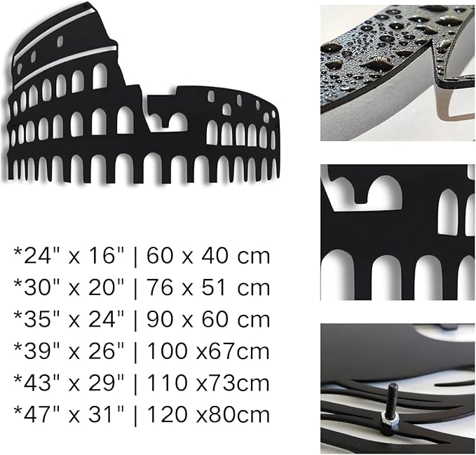 Bisamu Roman Colosseum Metal Wall Art, Vintage Italian Travel Decor for Home, Rustic Wall Sculpture for Living Room, Office, Gift for Her & Travel Lovers (39" x 26" | 100 x67cm)