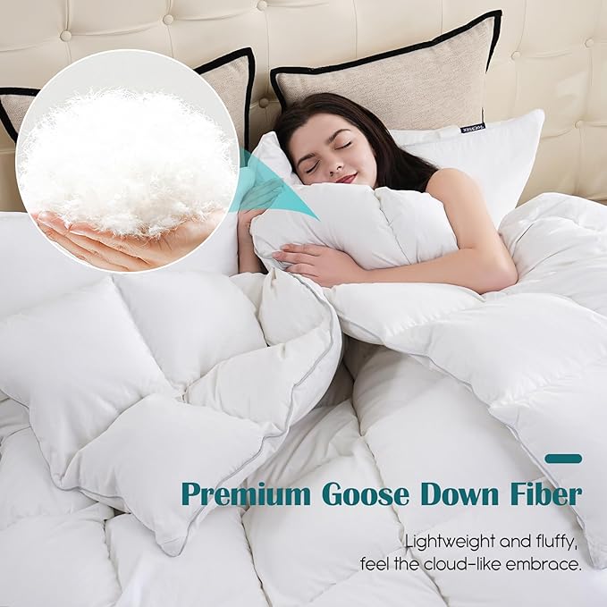 Goose Feather Down Fiber Comforter Twin, 100% Cotton Cover, Ultra Soft Fluffy Twin Duvet Insert, All Season Luxurious Hotel Collection Comforter, White 68"x90"