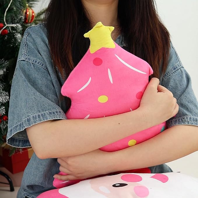 Percozzi Christmas Pillows with Pink Christmas Tree Santa Claus Shaped Throw Pillows Xmas Tree Decorative Pillow Cane & Santa Pillow Cute Soft Stuffed Plush Holiday Party Home Decor 3PCS