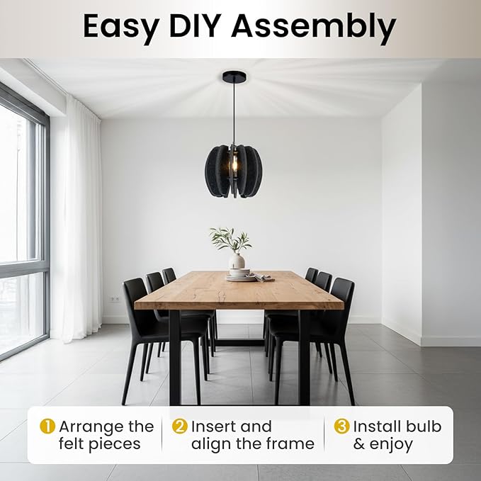Pendant Light with Felt Lampshade, Modern Hanging Lamp Fixture, DIY Acoustic Pendant Light Chandeliers for Kitchen Island, Living Room, Dining Room, Bedroom, Office (D11.8"x10.2")