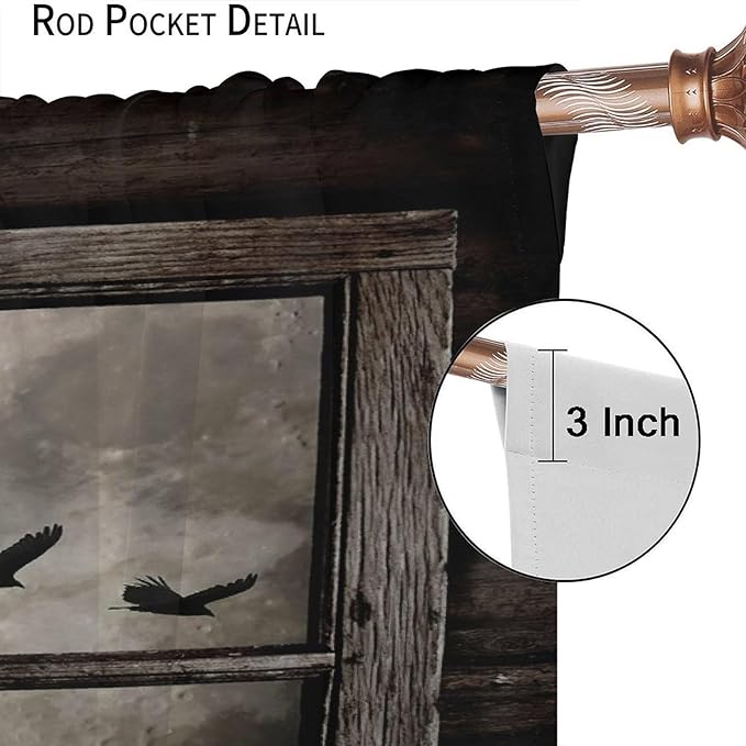 Gothic Halloween Blackout Window Curtains, Black Birds Crow Dark Print Window Drapes, for Home Kids Boys Bedroom Living Room 42(W)*84(L) 2 Panels