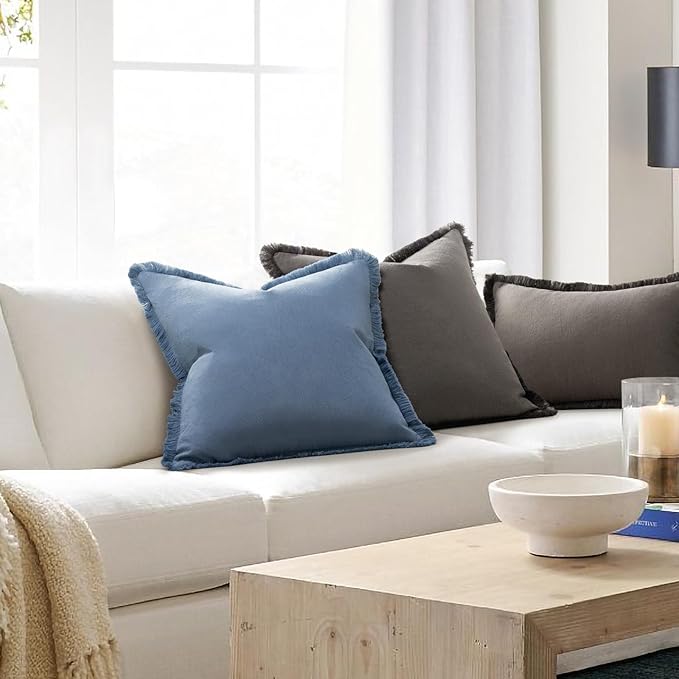 ZWJD Pillow Covers 20x20 Set of 2 Dark Gray Throw Pillow Covers with Fringe Chic Cotton Decorative Pillows Square Cushion Covers for Sofa Couch Bed Living Room Farmhouse Boho Decor