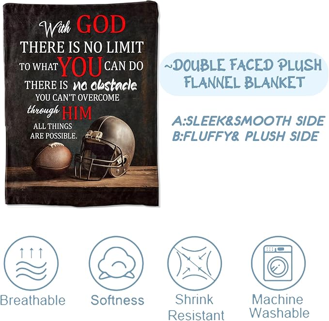Football Blanket,Sport Gifts for Athletes Fans,Soft Lightweight Flannel Throw Blankets,Helmet Ball and Inspirational Quote Throws Home Decor,for Couch Living Room Office,60x50inch