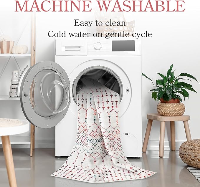 Lahome Moroccan Washable Runner Rug 2x6 - Non-Slip Anti-Fatigue Kitchen Rugs and Runners Throw Soft Long Bathroom Runner, Geometric Print Distressed Floor Runners for Entryway Laundry Room Foyer