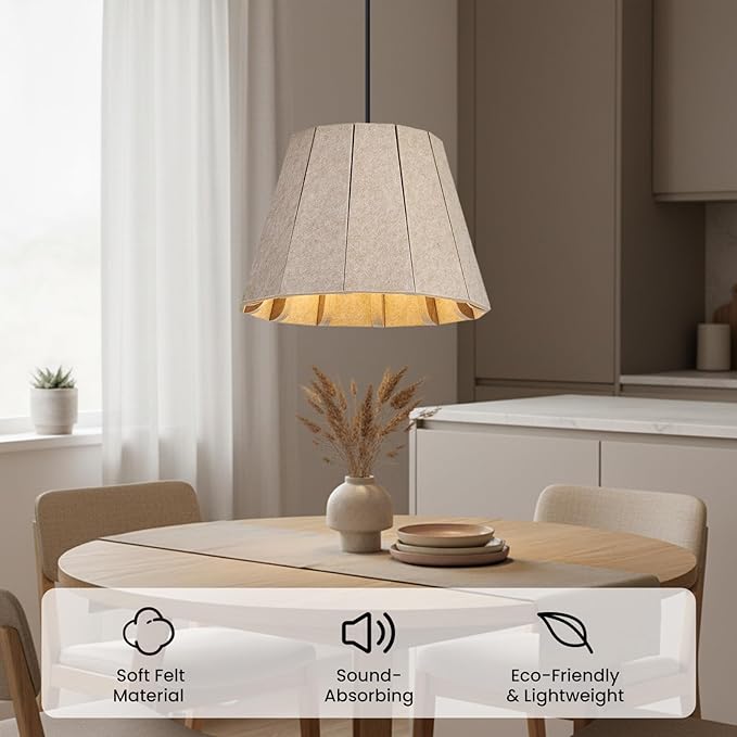 Pendant Light with Felt Lampshade, Modern Hanging Lamp Fixture, DIY Acoustic Pendant Light Chandeliers for Kitchen Island, Living Room, Dining Room, Bedroom, Office (D15.7"x11")