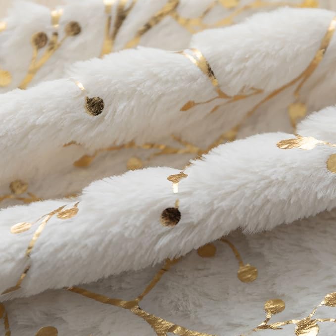 LIGICKY Set of 2 Fluffy White Faux Fur Pillow Covers Gold Branches Glitter Throw Pillows Decorative Soft Furry Sparkling Square Cushion Cases for Sofa Bedroom Party Décor 20x20inch（Double Sided Fur