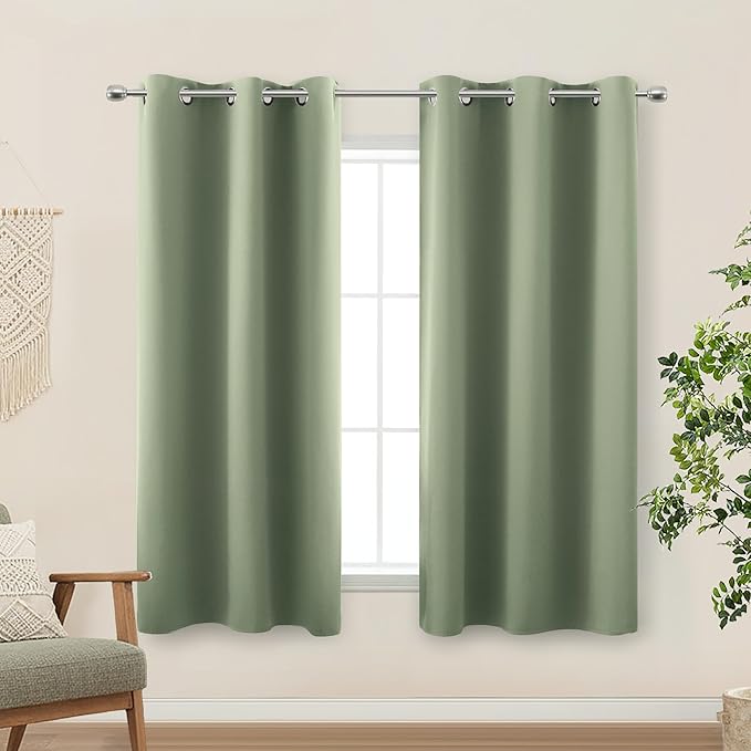 KOUFALL 48 Inch Curtains Long Short Length,Blackout Window Curtains for Kitchen Bedroom,Sage Green