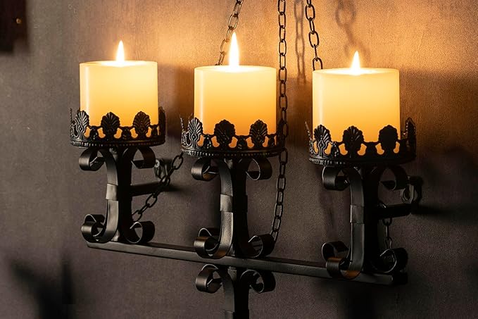 Black Wall Candle Sconces,3 Iron Candelabra,Gothic Victorian Decor,Rustic Wall Candle Holder for Bathroom,Living Room,Dining Room