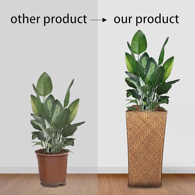 Taper Seagrass Planter - 20-Inch Tall Large Tree Planter - Handwoven Natural Square Basket for Indoor & Outdoor Plants - Stylish Decorative Flower Pot for Patio, Garden, and Home