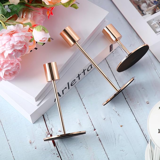 Sieral Candle Holders Bulk Taper Candlesticks Holders Set Modern Decorative Metal Candelabras for Wedding Anniversary Home Dinning Table Centerpiece Xmas Party Decor(Gold,24 Pcs)