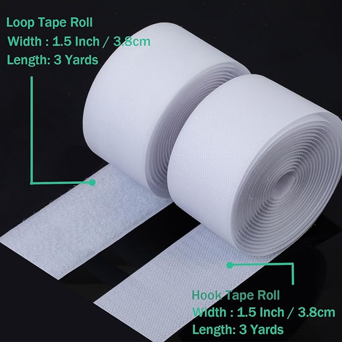 1-1/2 Inch Sew on Hook and Loop Strips | Easy to Sew | Excellent Grip | Non-Adhesive Back Nylon Fabric Fastener Strips for Clothing Sewing Crafts and DIY Projects, White, 1-1/2in x 3yd
