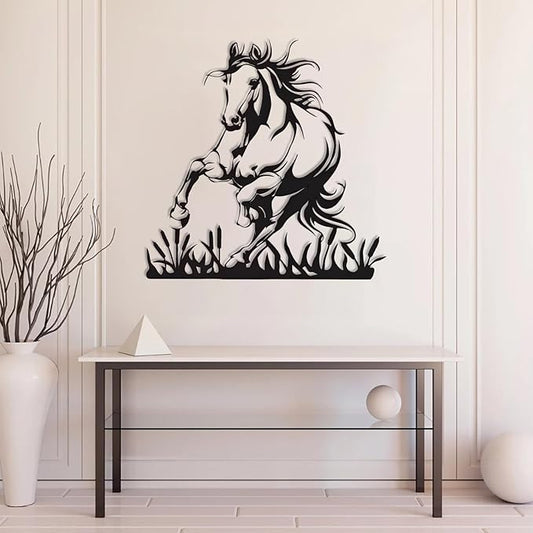 Metal Horse Wall Art, Metal Wall Art Wildlife, Running Horse Wall Art, Rustic Concise Western Horse Decor, Safari Metal Sculpture, Horse Home Decorations, Farmhouse Wall Decor (Black, 35"x35"|90x90cm)