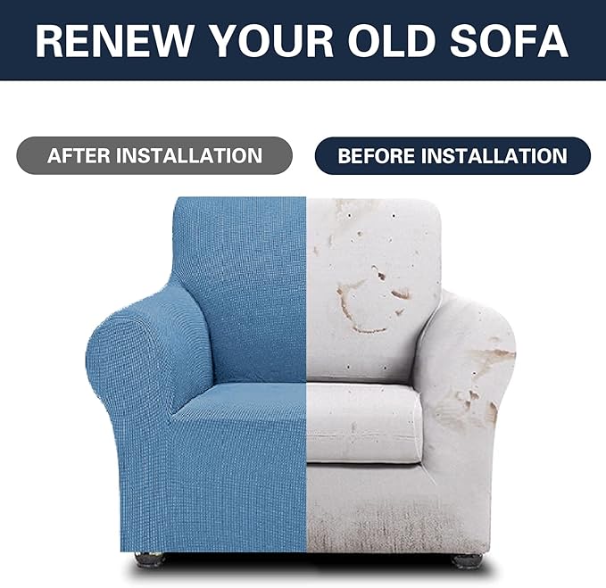 Cupuamon 2025 New Stretch Chair Sofa Slipcovers Couch Cover for 1 Seater Furniture Protector Sofa Covers with Elastic Bottom Jacquard Fabric Small Checks for Pets, Kids - Riverside