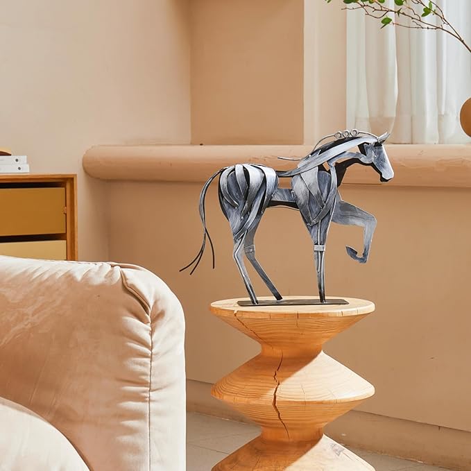 Handmade Horse Statue - Unique Rustic Decor for Office & Home - Hand-Painted Metal Sculpture - Perfect Handicraft Gift for Horse Lovers (Grey)