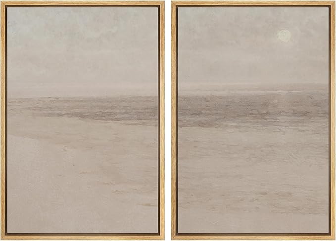 SIGNWIN Framed Canvas Print Wall Art Set Soft Abstract Landscape Cool and Neutral Tones Modern Minimalism Decorative Nordic for Living Room, Bedroom, Office - 24"x36"x2 Natural