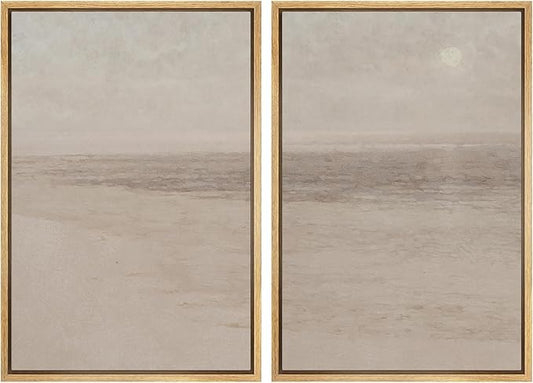 SIGNWIN Framed Canvas Print Wall Art Set Soft Abstract Landscape Cool and Neutral Tones Modern Minimalism Decorative Nordic for Living Room, Bedroom, Office - 24"x36"x2 Natural