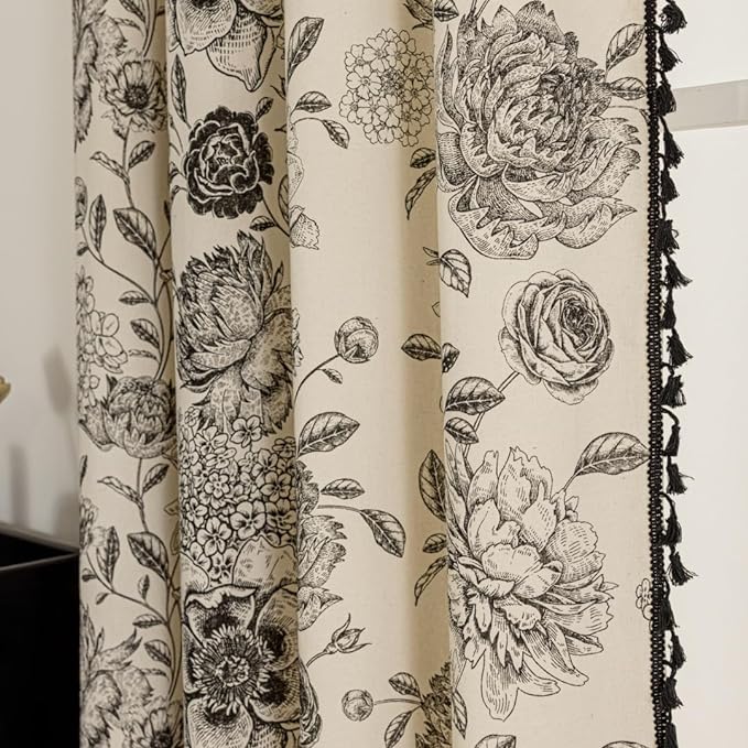 F-CHU Boho Curtains for Living Room 96 Inch Length French Country Floral Drapes Farmhouse Rustic Vintage Window Curtain Panels for Bedroom Chic Cotton Linen Closet Curtains，2 Panel