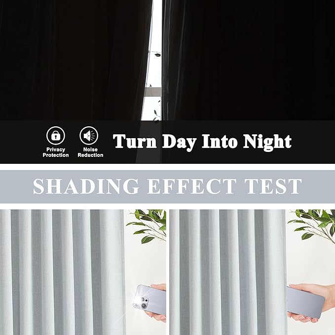 Vision Home Blue Gray Pinch Pleated Full Blackout Curtains Linen Blended Room Darkening Window Curtains 108 inch for Living Room Bedroom Thermal Insulated Pinch Pleat Drapes with Hooks 40" Wx108 Lx2