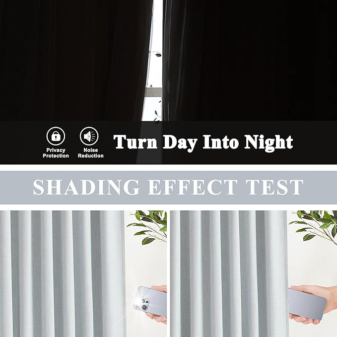 Vision Home Blue Gray Pinch Pleated Full Blackout Curtains Linen Blended Room Darkening Window Curtains 112 inch for Living Room Bedroom Thermal Insulated Pinch Pleat Drapes with Hooks 40" Wx112 Lx2