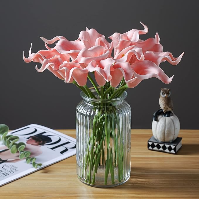 Duovlo 20pcs Calla Lily Bridal Wedding Bouquet Lataex Real Touch Artificial Flower Home Party Decor (Pink)