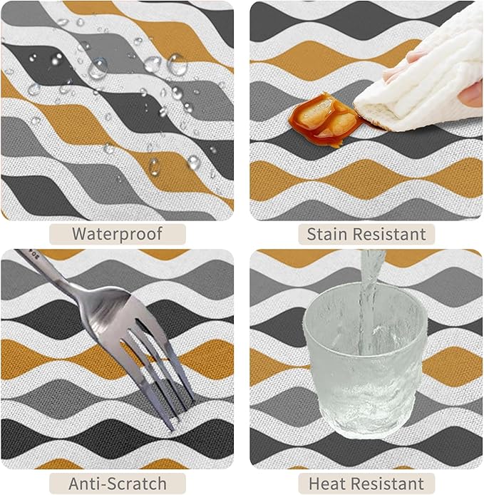 54x78inches Mid Century Tablecloth Orange Grey Geometric Stripes Rectangle Table Cloth Oil Proof and Wrinkle Resistant Table Cover for Dining Room Home Kitchen Cafe Indoor Outdoor Party Decor