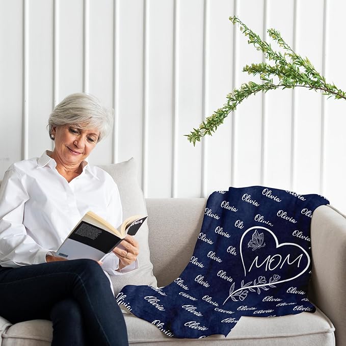 Ships Next Day, Personalized Christmas Birthday Blanket Gifts for Women, Custom Blanket with Name and Birth Month Flowers, Personalized Blankets for Adults, Throw Blanket for Mom, Grandma